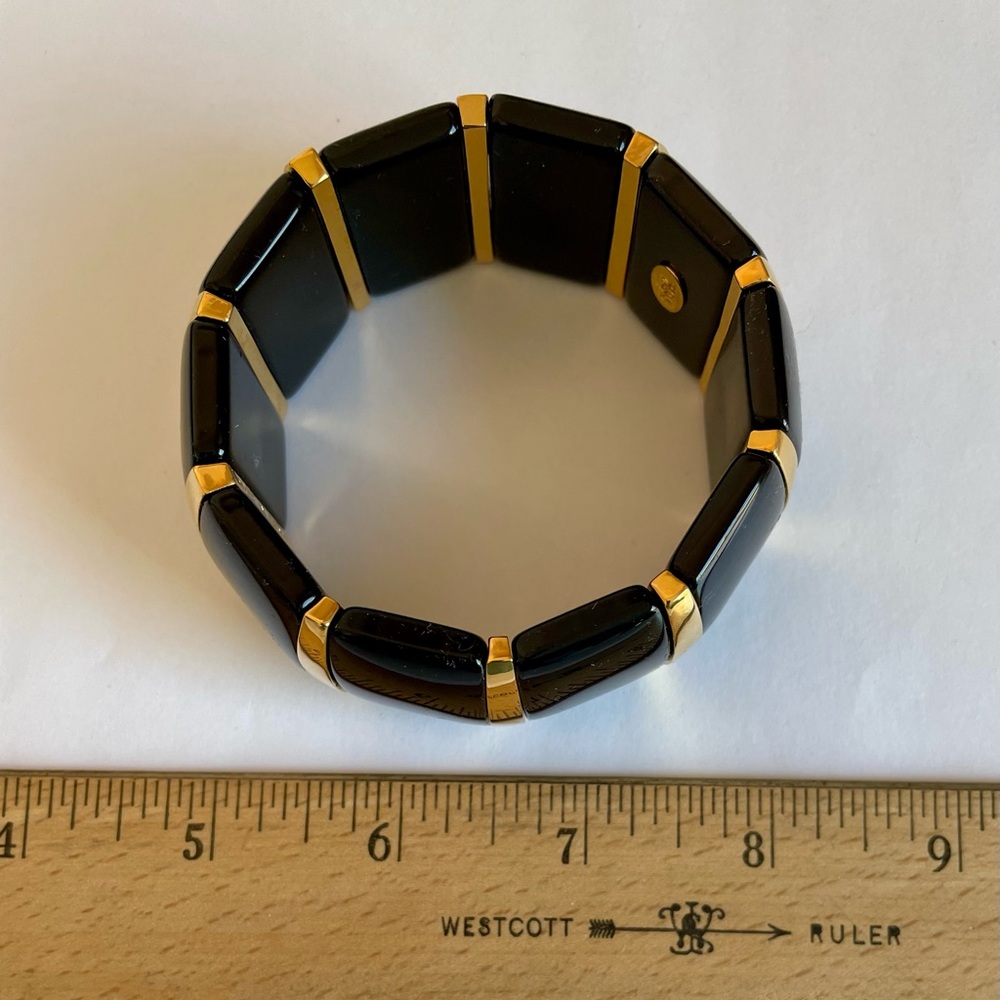 Vintage Joan Rivers Classics Collection Chunky Black And Gold Stretch Bracelet - Picture 5 of 9
